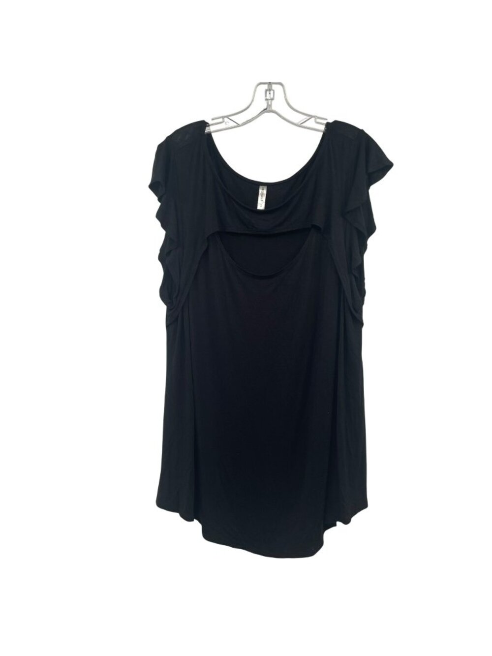 EMERALD Womens Cut Out Blouse Cap Flutter Sleeve Black Size 2X